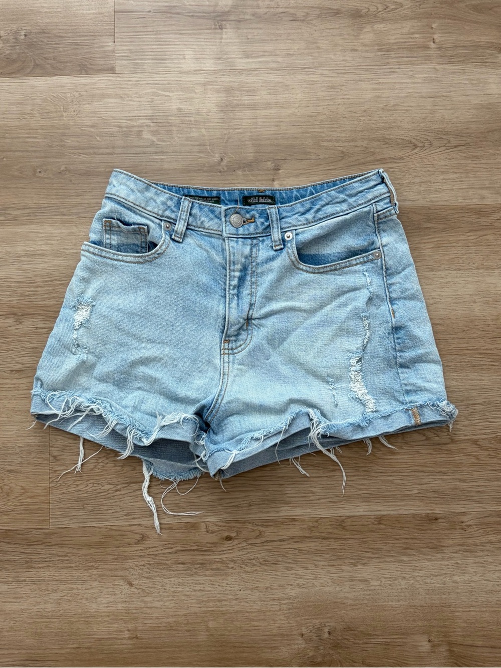 Light Wash Distressed Denim Shorts - Women